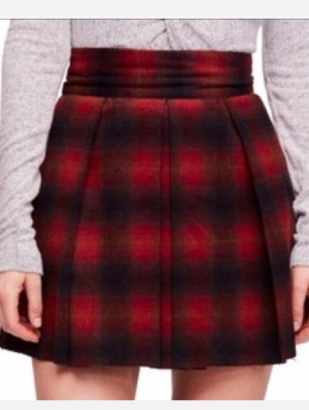 NWT Free People Red Wool Plaid Skirt 12 Red Black
